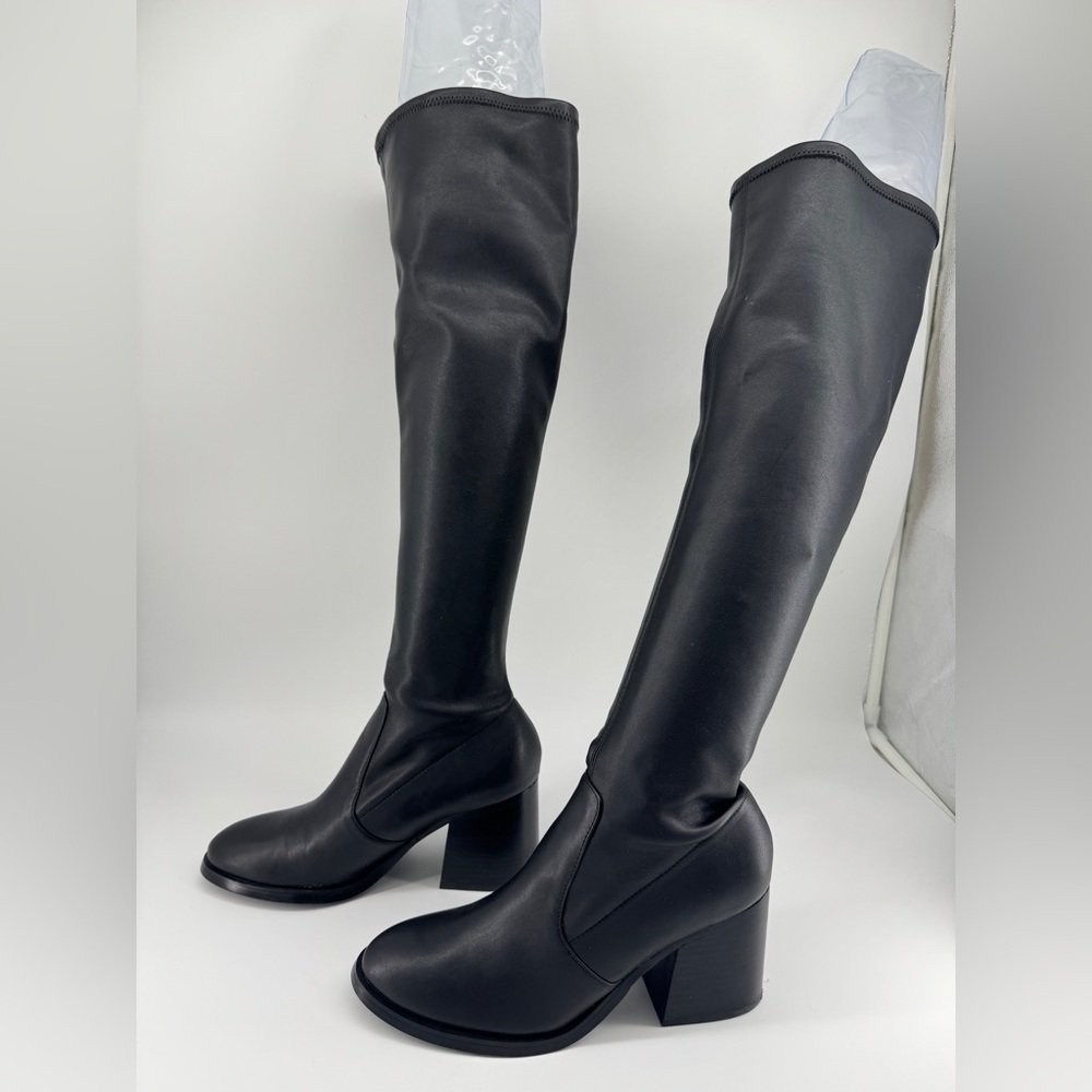 Black Boots Knee High Women Size 8M Faux Leather